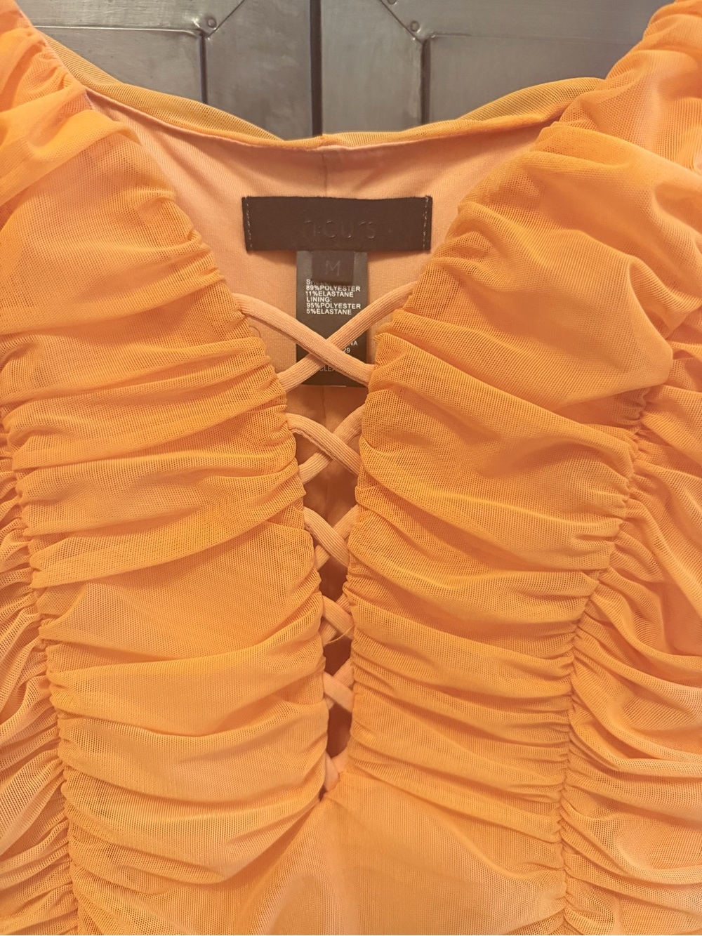 Hours Ruched Orange Tie-Shoulder Mini Dress - Picture 2 of 5